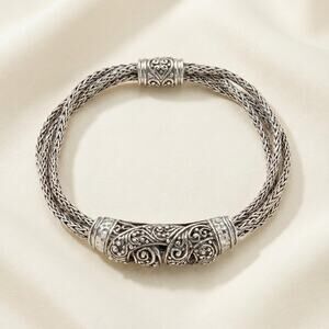 Sarda Janyl Adair Bali Sterling Silver Scroll Station Spiga Wheat Chain Bracelet